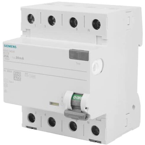 Siemens Interruttore differenziale, 4 poli, Tipo A, In: 25 A, 30 mA, Un AC: 400 V, 5SV33426 (1/4)