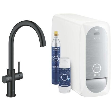 Rubinetto Grohe Blue Home Nero Opaco Bocca a C con Filtro e Frigo Gasatore 31455KS1 Nero Opaco
