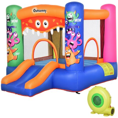 Casa Gioco Castello Gonfiabile Gigante per Bambini 3-8 anni Trampolino Rimbalzante Colorato con Scivolo e Canestro 250cmx180cmx175cm