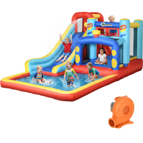 Castillo Inflable de 3-8 Años con Soplador Tobogán Trampolín Piscina Bolsa de Transporte 435x245x200 cm Multicolor