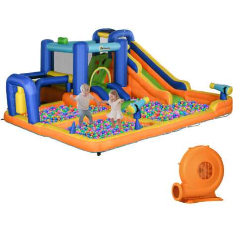 Castillo Hinchable Infantil con Tobogán Piscina Muro de Escalada Inflador y Bolsa de Transporte 430x420x200cm Multicolor
