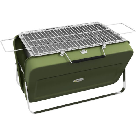 Mini barbecue à charbon BBQ portable avec coque de valise barbecue de table pliable pour jardin 47 x 30 x 28 cm vert (1/5)