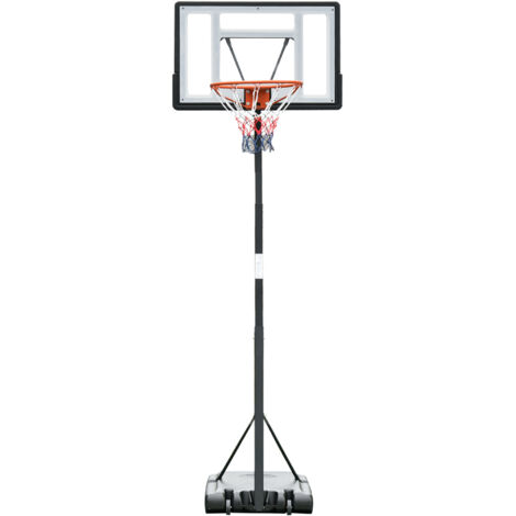 Panier de Basket extérieur avec poteau panneau, base de lestage sur roulettes hauteur réglable 2,55 - 3,05 m (panier) usage intérieur extérieur noir blanc
