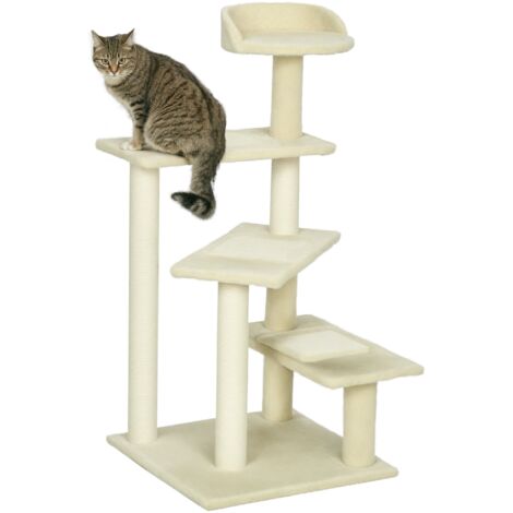Kratzbaum 100 cm Katzenturm mit Sisalstämme, große Plattform, mehrstöckiger Katzenkratzbaum, Kletterbaum, für kleine & mittelgroße Katzen, Beige (1/5)