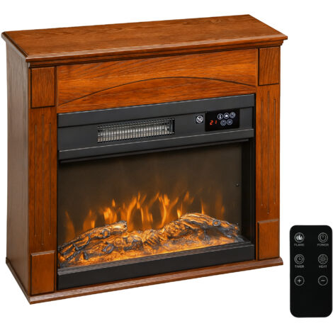 Cheminée électrique 1000W/2000W, fausse cheminée effet flamme 3D à 6 couleurs et 3 luminosités, 68,5x27,5x63cm, marron