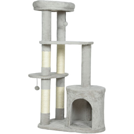 Kratzbaum 114 cm Katzenturm mit Höhle, Sisalstämme, Plattform, mehrstöckig ür mittelgroße Katzen unter 6 kg, Hellgrau (1/5)