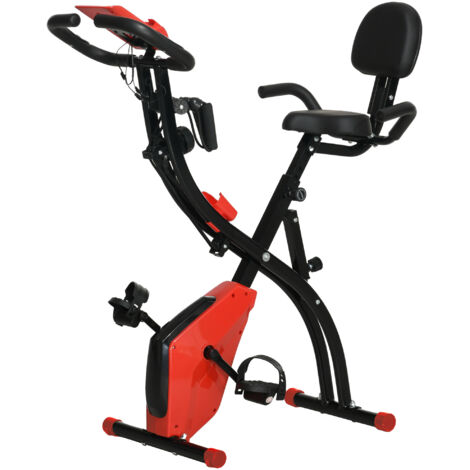 Bicicleta Estática Plegable Regulable en Altura Resistencia Magnética Ajustable Bicicleta de Ejercicio Fitness con Pantalla LCD y Asiento con Respaldo Sensor de Pulso 105x48x118 cm Rojo