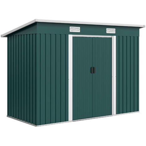 Casetta da Giardino in Acciaio 272 x 134 cm con Porte Scorrevoli Doppie e 2 Prese d'Aria, Verde (1/5)