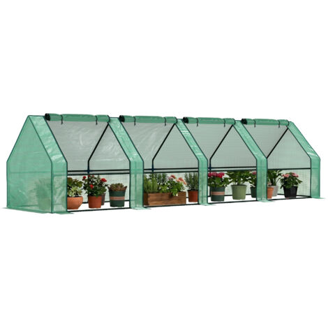 Mini Serre de Jardin mini serre tunnel 4 fenêtres avec Zip enroulables Acier PE 140 g/m² Anti-UV 360x90x90cm Vert (1/5)