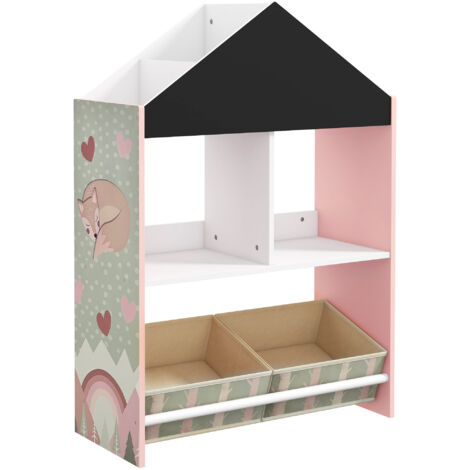Scaffale Portagiochi per Bambini con Ripiani e Cassetti Rimovibili, Rosa (1/5)