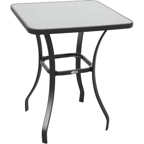 Outsunny Table carrée Bistro de Jardin dim. 68L x 68l x 84H cm métal époxy Gris Plateau Verre trempé granité (1/5)