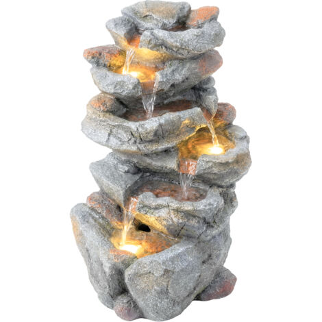 Fontaine de Jardin Cascade 6 Niveaux Décoration de Jardin Zen Résine Pierre Naturelle 33 x 27 x 53 cm Gris