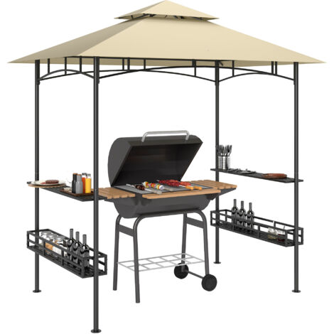Tonnelle de barbecue auvent de réception pour jardin crochet au plafond étagères et paniers 240 x 150 x 257 cm beige (1/5)