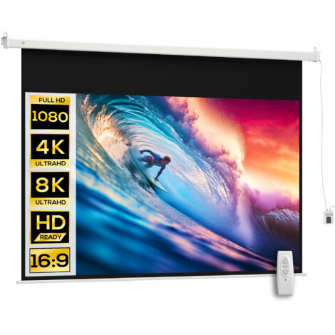Écran vidéoprojecteur 100 Pouces, 16:9 4K HD écran de projection motorisé et électrique, écran de projection tv et home cinéma, montage mural ou plafond, panneau de commande et télécommande