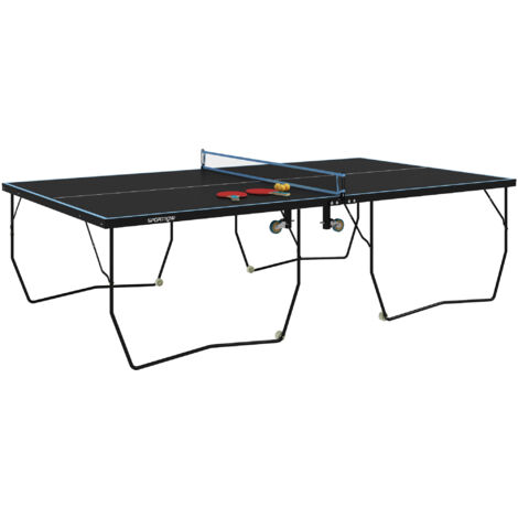 Tischtennisplatte, klappbar, 8 Räder, pulverbeschichteter Stahlrahmen, MDF, 274 x 152,5 x 76 cm, Schwarz
