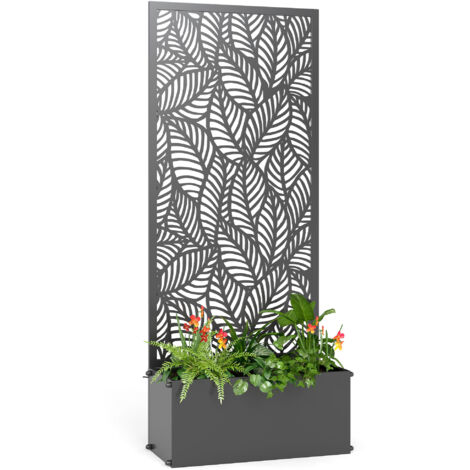Jardinière avec treillis, bac à fleurs, avec brise-vue, pour plantes grimpantes, métal, 45 x 21,5 x 110 cm, noir