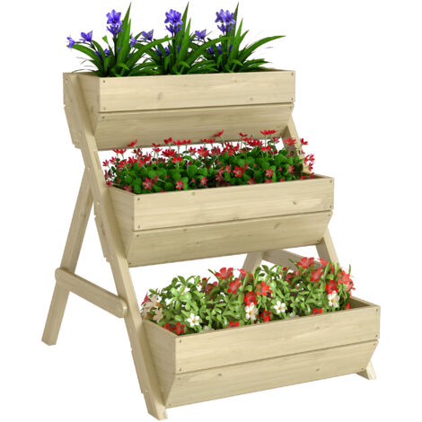 Jardinière surélevée avec 3 étages, étagère en escalier pour plantes avec trous de drainage, 65x75x76cm, vert (1/5)