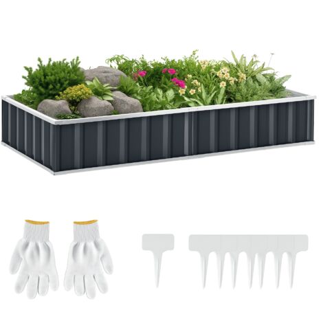 Outsunny Carré Potager de Jardin 174 x 90 x 30 cm - modulable, Montage sans Outils, Gants fournis - tôle d'acier ondulée Anthracite (1/5)