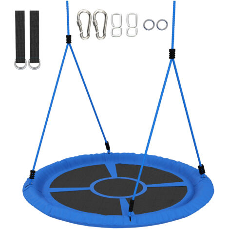 AIYAPLAY Balançoire Nid D’Oiseau – Siège Rond 80 Cm – 2 Enfants – Charge 200 Kg – Cordes Réglables 180 Cm – Dès 3 Ans – Bleu