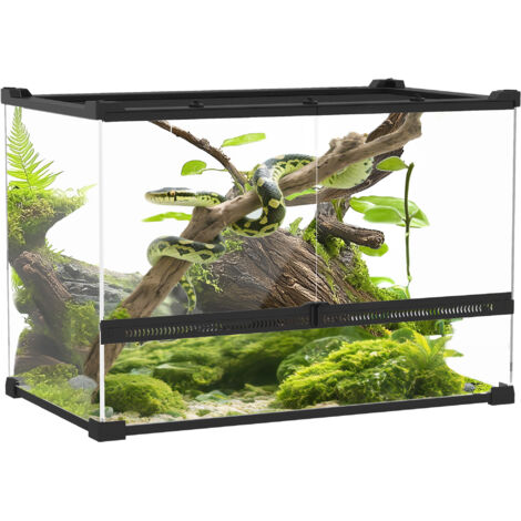 Boîte à reptiles, boîte d'élevage de reptiles, fermeture sécurisée par rotation, ventilation frontale, 50x30x35cm, noir