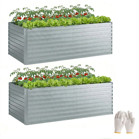 Set di 2 Aiuole Rialzate in Metallo Galvanizzato con Bordo Sicuro, Fioriera Elevata per Verdure, Argento (1/5)