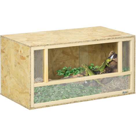 Terrarium OSB pour reptiles et batraciens avec porte coulissante en verre - 80 x 40 x 40 cm naturel