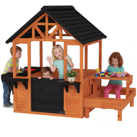 Casetta  , Gioco Interno/Esterno per Bambini 3-8 Anni con Tavolo e Panche, Marrone