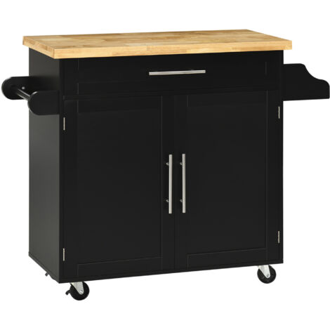 Küchenwagen Servierwagen Kücheninsel, 1 Gewürzregal, 1 Handtuchhalter, 109 cm x 40 cm x 89 cm, Schwarz (1/5)
