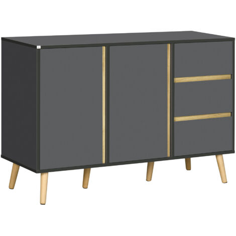 Buffet bas meuble de rangement sur pieds style scandinave 2 portes 3 tiroirs 120 x 40 x 80 cm gris anthracite (1/5)