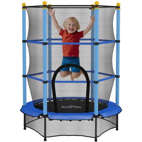 Trampolin für Kinder, Ø140 cm, mit Sicherheitsnetz, für innen und außen, Stahl, Kunststoff, belastbar bis 50 kg, Blau (1/5)