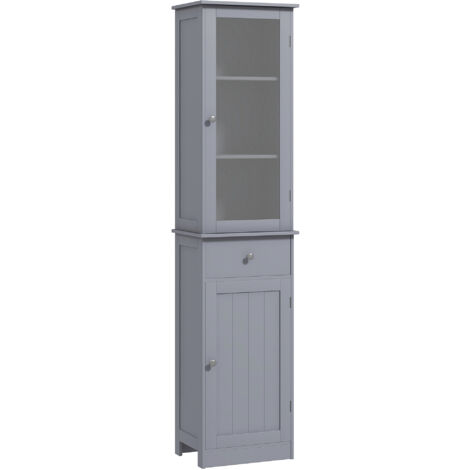 Meuble Colonne de Salle de Bain Placard Porte Acrylique 2 étagères Placard Porte 1 étagère tiroir MDF Gris (1/5)