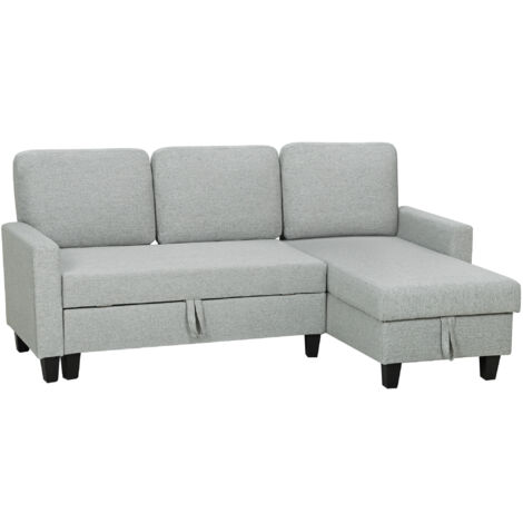 Canapé d'angle convertible réversible, canapé-lit 3 places, méridienne, coffre de rangement, 197lx129x 85cm, gris clair (1/5)