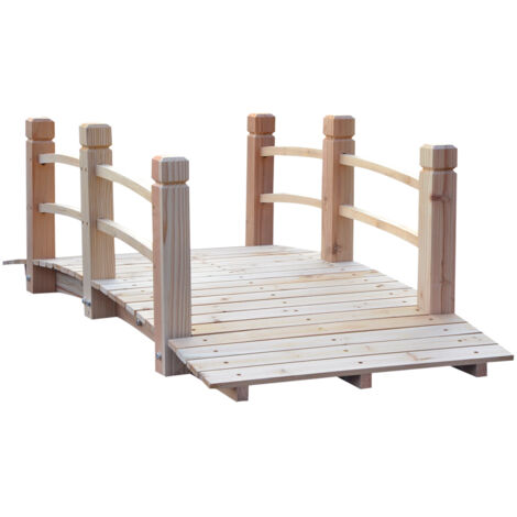 Gartenbrücke brücke steg Teichbrücke Zierbrücke mit Geländer bis 180 kg Tannen Natur 152,5 x 67 x 48 cm