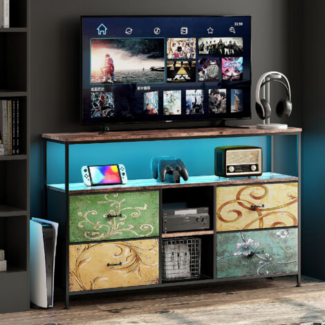 Meuble TV avec LED,Armoire TV de salon avec 4 tiroirs, tiroirs en tissu et structure en métal,137 x 29.8 x 78 cm,coloré