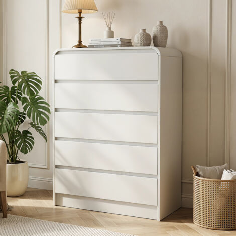 Commode 5 tiroirs avec LED , commode indépendante, buffet, 73 x 40 x 111 cm, chambres, salon, Design minimaliste, blanc,MDF