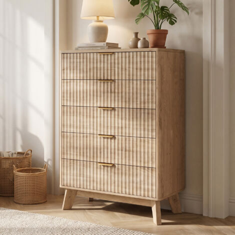 Commode 5 tiroirs ,commode indépendante, buffet, motif rayé, 73 x 40 x 108 cm, chambres, salon, MDF