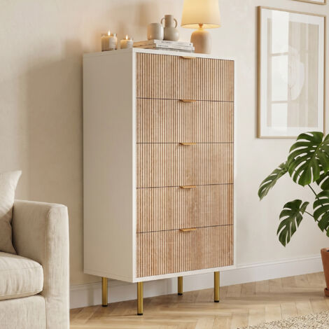 Commode 5 tiroirs ,commode indépendante, buffet, motif rayé, 109x34x60 cm, les salons ou les couloirs, couleur chêne,MDF