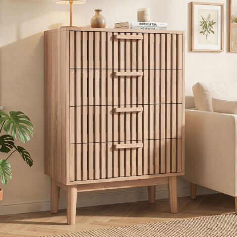 Commode 4 tiroirs ,commode indépendante, buffet, motif rayé, 60 x 34 x 91 cm, chambres, les salons ou les couloirs, MDF