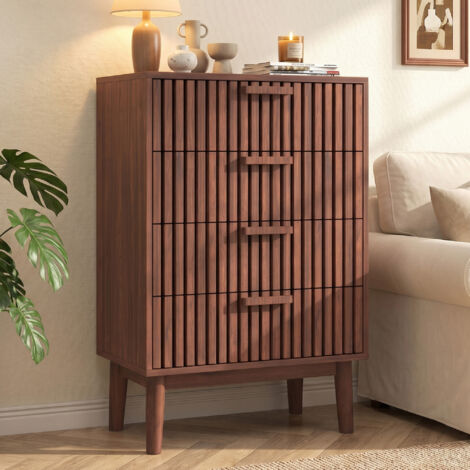 Commode 4 tiroirs ,commode indépendante, buffet, motif rayé, 60 x 34 x 91 cm, Couleur bois de noyer,MDF