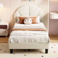 Lit 90x200 cm - tissu en Velours - cadre de lit enfant - Lit rembourré 90x200 cm -lit simple - sommier à lattes-beige