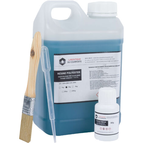 Kit résine polyester marine 2 kg avec catalyseur pour stratification, réparation bateau et composite