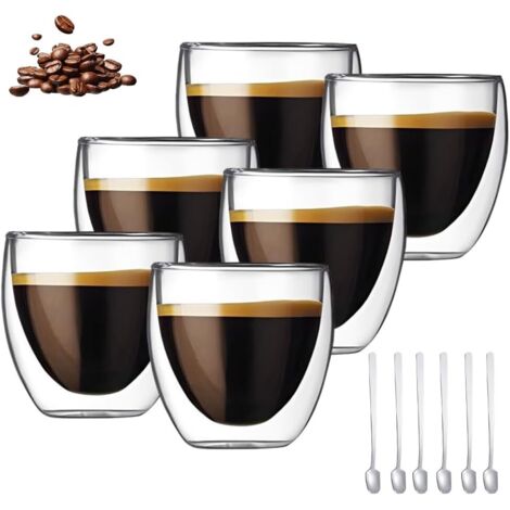 Lot De 6 Tasses à Espresso Double Paroi 80ml – Coco Berming, Verre Borosilicate Soufflé Main, Effet Flottant, Passe Au Lave-vaisselle