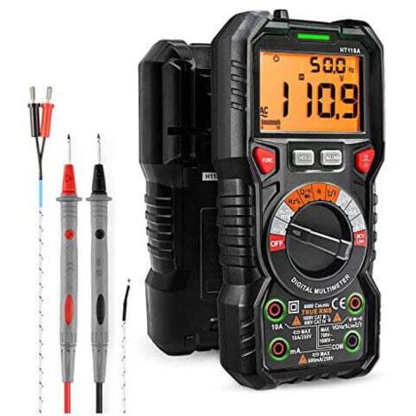 Multimètre numérique 6000 points (guide terminal LED), testeur électrique professionnel, température, capacimètre, tension/courant AC DC, résistance/fréquence et température,... (1/5)