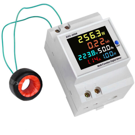 Swyeoot – Wattmètre digital précis 220V – Sous compteur électrique rail DIN monophasé – Mesure puissance 0-30000W, courant 0-100A, fréquence 45-65Hz (1/5)