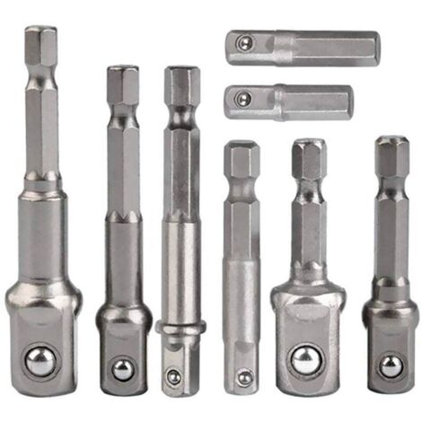 Lot de 8 adaptateurs hexagonaux 1/4 vers 1/4 3/8 1/2 pour perceuse et visseuse sans fil (1/5)