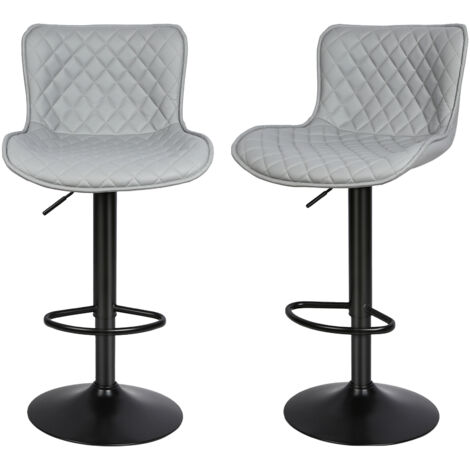 Lot de 2 tabourets de bar, tabourets de bar en maille sergé PU, pivotants avec dossier et repose-pieds, grands tabourets de bar à carreaux, pour îlot de cuisine, hauteur réglable, gris clair (1/5)