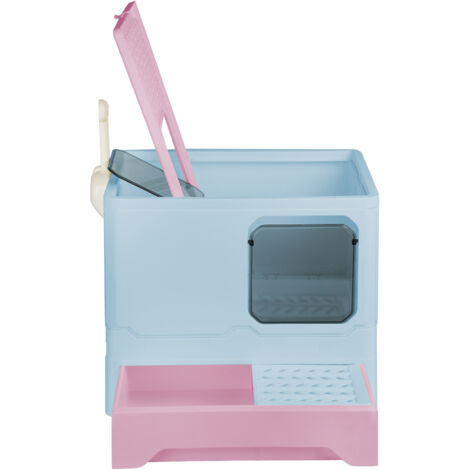 Bac à Litière pour Chat, Grande Toilette Fermée Pliable pour Chat avec Couvercle, avec Pelle Plateau Amovible,bleu (1/5)