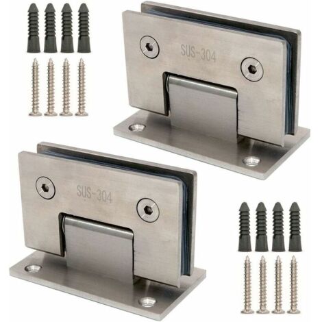 Lot de 2 charnières de porte en verre sans cadre, supports de fixation murale, convient pour panneau de verre de 8 à 12 mm, porte de 80 à 100 cm, fermeture et ouverture à 90 degrés (1/5)