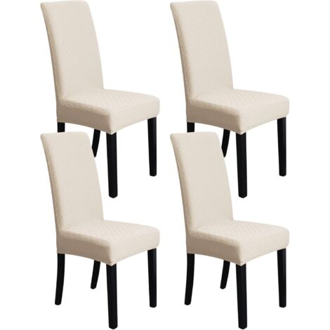 Lot de 4 Housses extensibles pour chaises de salle à manger, structure diamant tissée jacquard, beige (1/3)