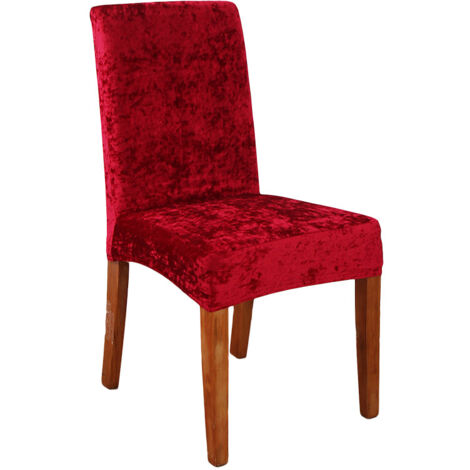 Lot de 4 housses de chaise de salle à manger en velours écrasé, extensibles, amovibles et lavables, super douces, protection pour chaises de salle à manger, décoration d'intérieur (rouge foncé) (1/4)